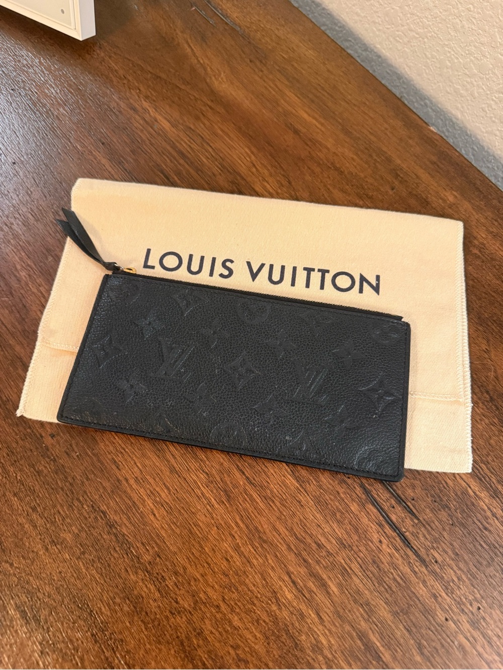 Louis Vuitton Black Embossed Monogram Zip Card Holder